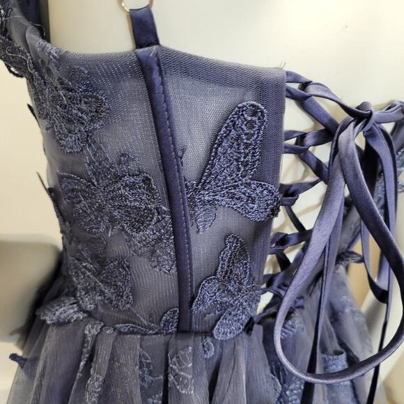 NWT Beautiful Indigo Butterfly Dress Corset Back Formal Prom Wedding Bridesmaid - Picture 11 of 13